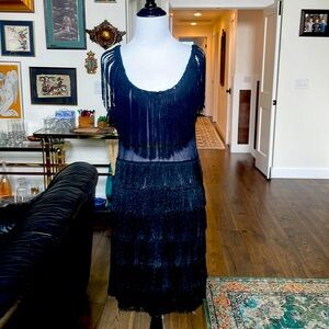California Costume Collections Black Fringe Sequin Flapper Dress